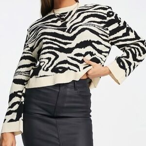 ASOS DESIGN crew neck sweater in zebra animal pattern sweater